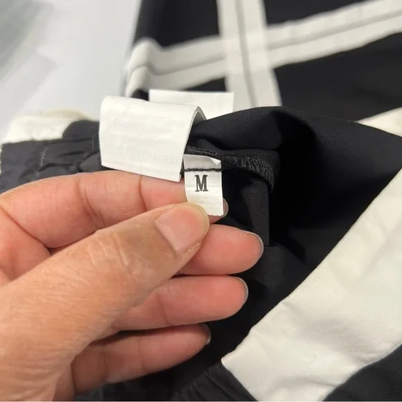 Ozai N Ku Wide Leg Pants Ribbon Appliqué Asymmetric Cutout Hem Zip Elastic Waist - Picture 11 of 16